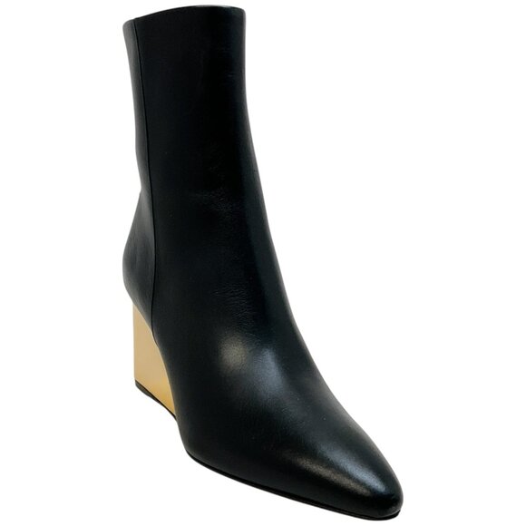 Chloe Black Leather Rebecca Boots with Gold Wedge Heel - Picture 1 of 7